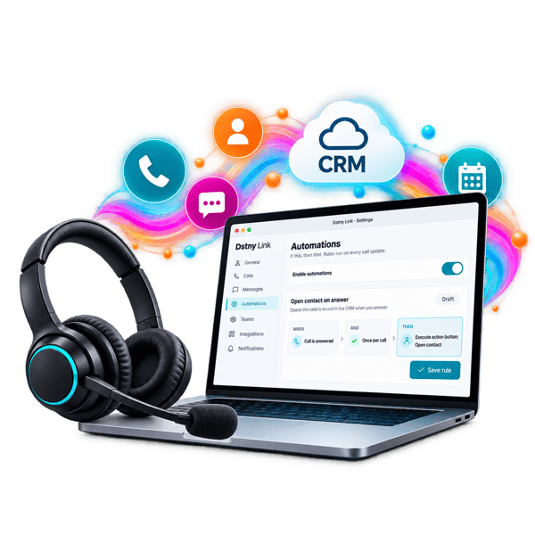 CRM Automation Laptop with Neon Connections